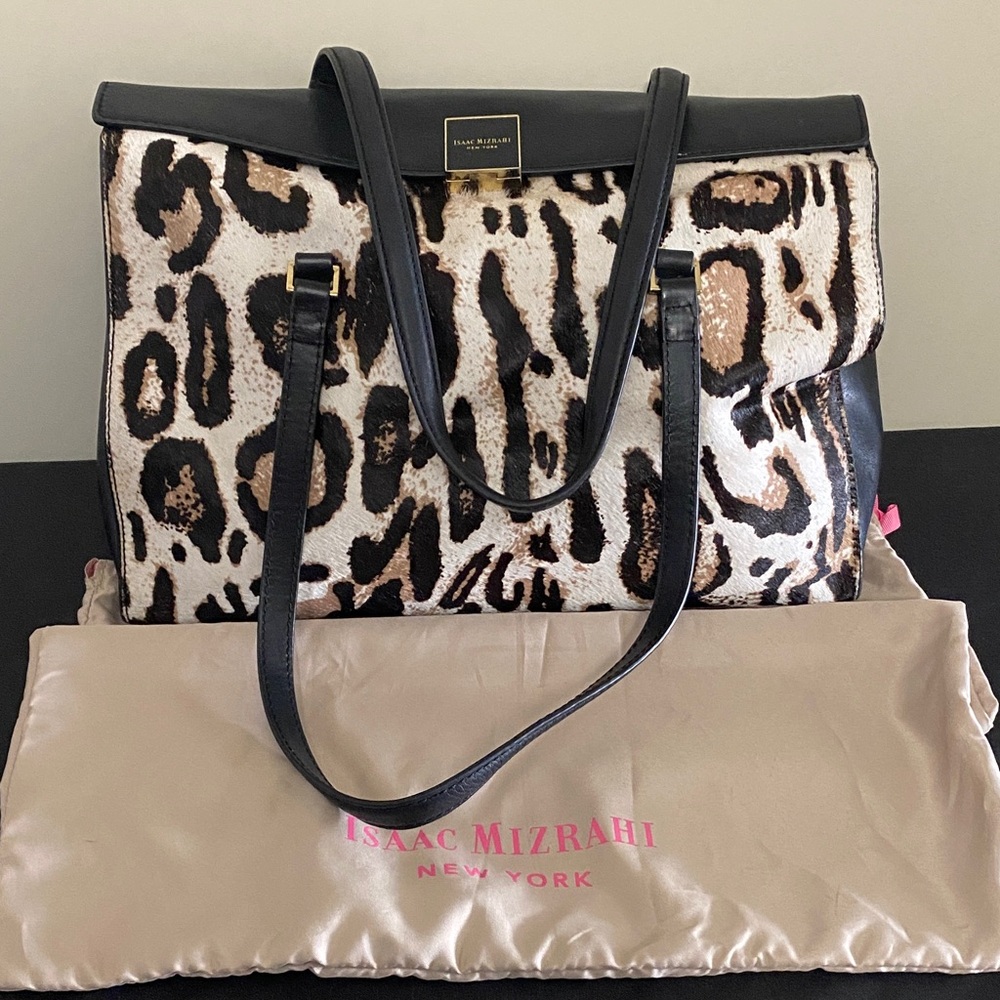 Isaac Mizrahi Black and Brown Animal Print Tote